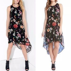 Karen Kane Floral Sleeveless High Low Dress Black Multi S